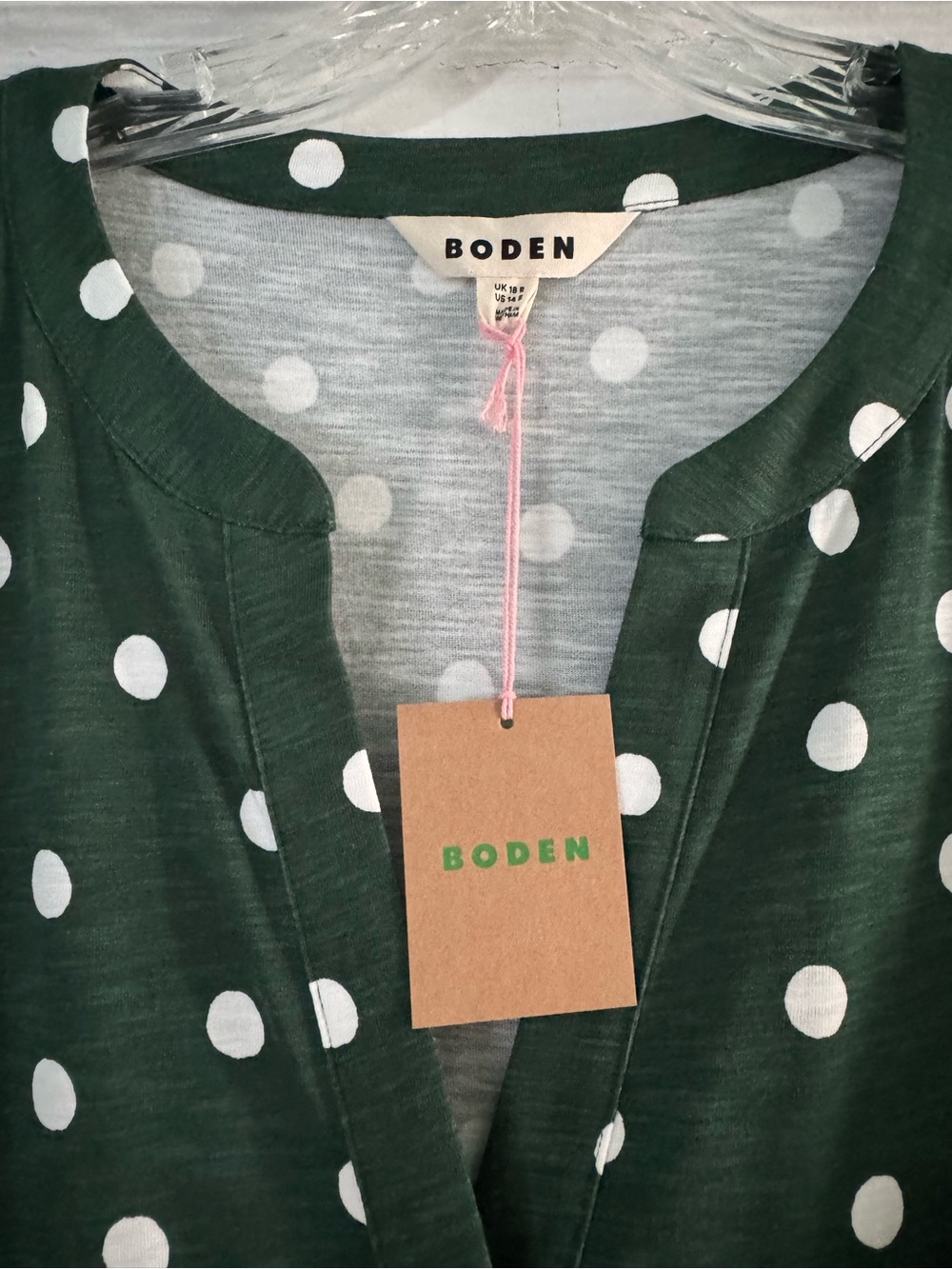 Boden Forest Green White Polka Dot Midi Dress with pockets - Picture 4 of 6